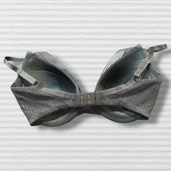 ThirdLove Womens Modern Mesh Plunge Bra 30F Blue Gray Dark Teal Lace - Picture 3 of 5